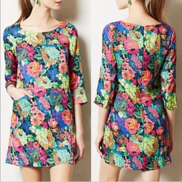 Anthropologie HD in Paris neon floral print mini dress M - Picture 1 of 8